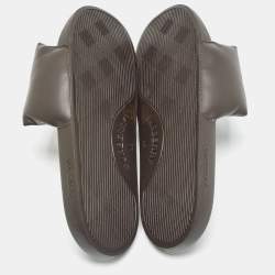 Burberry Brown Leather Logo Slide Flats Size 45