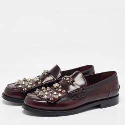 Burberry Brown Leather Studded Kiltie Fringe Loafers Size 43