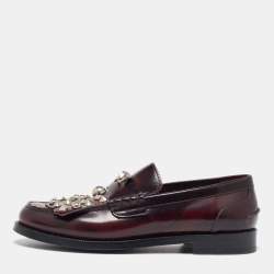 Burberry Brown Leather Studded Kiltie Fringe Loafers Size 43