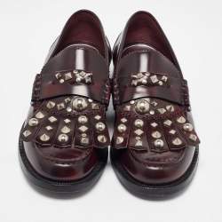 Burberry Brown Leather Studded Kiltie Fringe Loafers Size 43