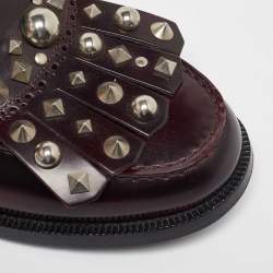Burberry Brown Leather Studded Kiltie Fringe Loafers Size 43