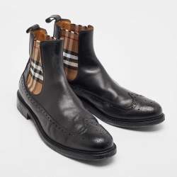 Pre Owned Burberry Black Vintage Check Detail Leather Chelsea Boots Size 45
