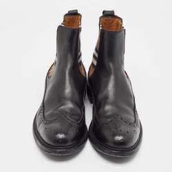 Pre Owned Burberry Black Vintage Check Detail Leather Chelsea Boots Size 45