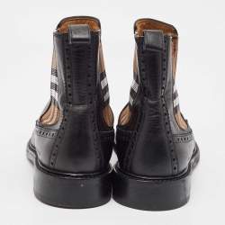 Pre Owned Burberry Black Vintage Check Detail Leather Chelsea Boots Size 45