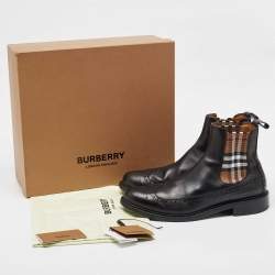 Pre Owned Burberry Black Vintage Check Detail Leather Chelsea Boots Size 45