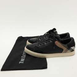 Burberry Black/Beige Leather and House Check Canvas Low Top Sneakers Size 43
