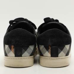 Burberry Black/Beige Leather and House Check Canvas Low Top Sneakers Size 43