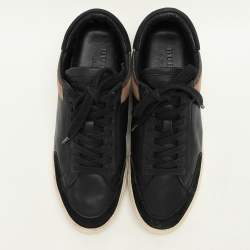 Burberry Black/Beige Leather and House Check Canvas Low Top Sneakers Size 43