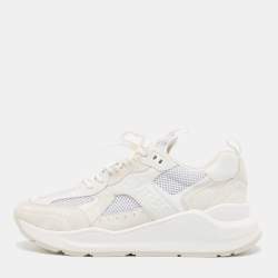 Burberry White Leather and Mesh Low Top Sneakers Size 45