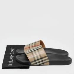 Burberry Beige Nova Check Rubber Flat Slides Sandals Size 45