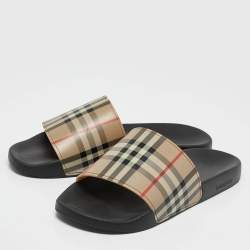 Burberry Beige Nova Check Rubber Flat Slides Sandals Size 45