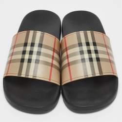 Burberry Beige Nova Check Rubber Flat Slides Sandals Size 45