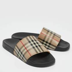 Burberry Beige Nova Check Rubber Flat Slides Sandals Size 45