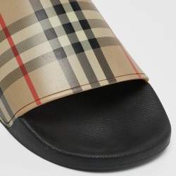 Burberry Beige Nova Check Rubber Flat Slides Sandals Size 45