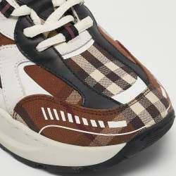 Burberry Brown Vintage Check Canvas and Leather Sean Sneakers Size 38