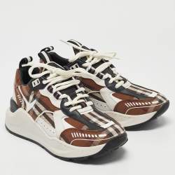 Burberry Brown Vintage Check Canvas and Leather Sean Sneakers Size 38