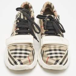 Burberry Brown Canvas and Leather Sean Low Top Sneakers Size 41