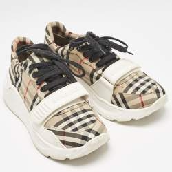 Burberry Brown Canvas and Leather Sean Low Top Sneakers Size 41