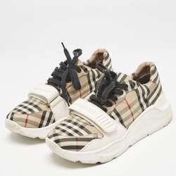 Burberry Brown Canvas and Leather Sean Low Top Sneakers Size 41