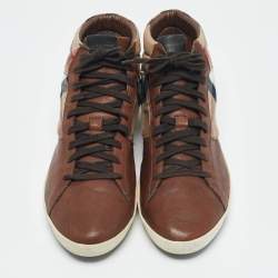Burberry Beige/Brown House Check Canvas and Leather High Top Sneakers Size 45