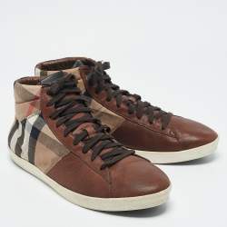 Burberry Beige/Brown House Check Canvas and Leather High Top Sneakers Size 45