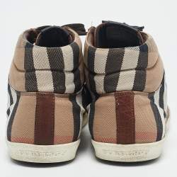 Burberry Beige/Brown House Check Canvas and Leather High Top Sneakers Size 45