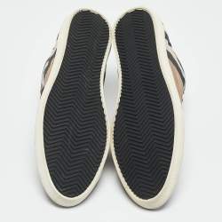 Burberry Beige/Brown House Check Canvas and Leather High Top Sneakers Size 45