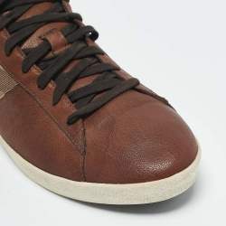 Burberry Beige/Brown House Check Canvas and Leather High Top Sneakers Size 45