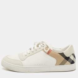 Burberry White/Beige Leather and Canvas Reeth Low Top Sneakers Size 46