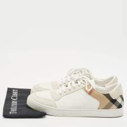 Burberry White/Beige Leather and Canvas Reeth Low Top Sneakers Size 46