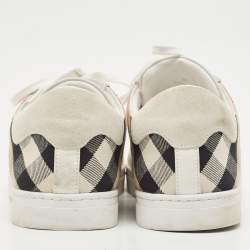 Burberry White/Beige Leather and Canvas Reeth Low Top Sneakers Size 46