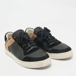 Burberry Black House Check Leather and Suede Reeth Low Top Sneakers Size 43