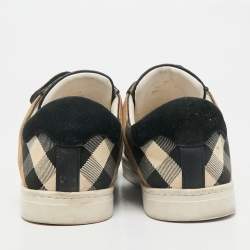 Burberry Black House Check Leather and Suede Reeth Low Top Sneakers Size 43