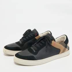 Burberry Black House Check Leather and Suede Reeth Low Top Sneakers Size 43