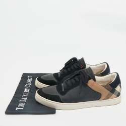 Burberry Black House Check Leather and Suede Reeth Low Top Sneakers Size 43