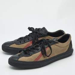 Burberry Black House Check Leather and Canvas Reeth Low Top Sneakers Size 43