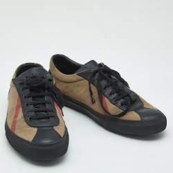 Burberry Black House Check Leather and Canvas Reeth Low Top Sneakers Size 43