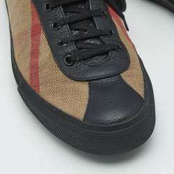Burberry Black House Check Leather and Canvas Reeth Low Top Sneakers Size 43