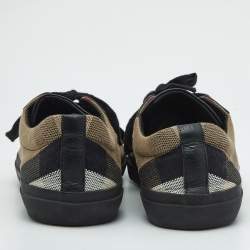 Burberry Black House Check Leather and Canvas Reeth Low Top Sneakers Size 43