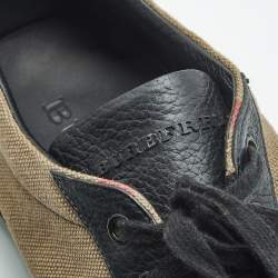 Burberry Black House Check Leather and Canvas Reeth Low Top Sneakers Size 43