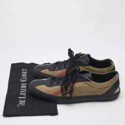 Burberry Black House Check Leather and Canvas Reeth Low Top Sneakers Size 43