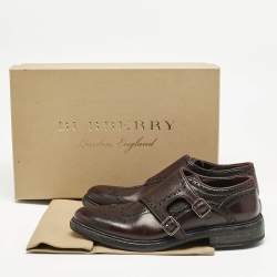Burberry Burgundy Leather Delmar Monk Strap Brogues Size 41
