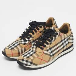 Pre Owned Burberry Beige/White Check Canvas Low Top Sneakers Size 42