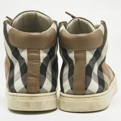 مملوكة مسبقًا Burberry Beige/Brown House Check Canvas and Leather High Top Sneakers Size 41