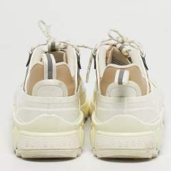 Pre Owned حذاء رياضي بربري قماش كاروهات هاوس أبيض/بيج ورباط مطاطي أرثر مقاس 43