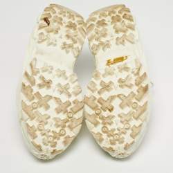 Pre Owned حذاء رياضي بربري قماش كاروهات هاوس أبيض/بيج ورباط مطاطي أرثر مقاس 43