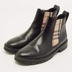 Pre Owned Burberry Allostock Size 40 Black Elastic and Leather Ankle Length Boots