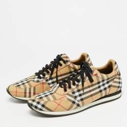 مملوكة مسبقًا Burberry Check Size 45 Beige Canvas Lace Up Sneakers