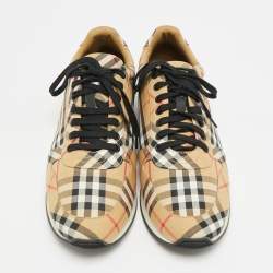 مملوكة مسبقًا Burberry Check Size 45 Beige Canvas Lace Up Sneakers