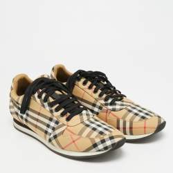 مملوكة مسبقًا Burberry Check Size 45 Beige Canvas Lace Up Sneakers